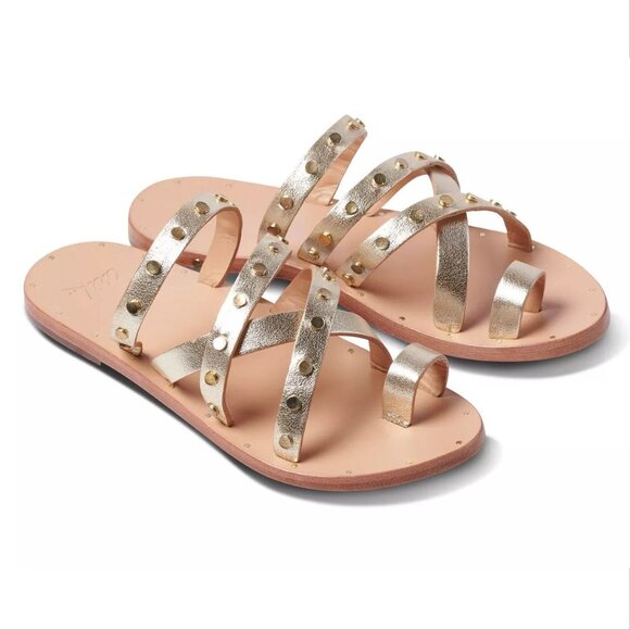 Beek Lory Slide Flat SANDALS Size 5 Platinum Beach Leather Studs NEW $295 - Picture 1 of 14
